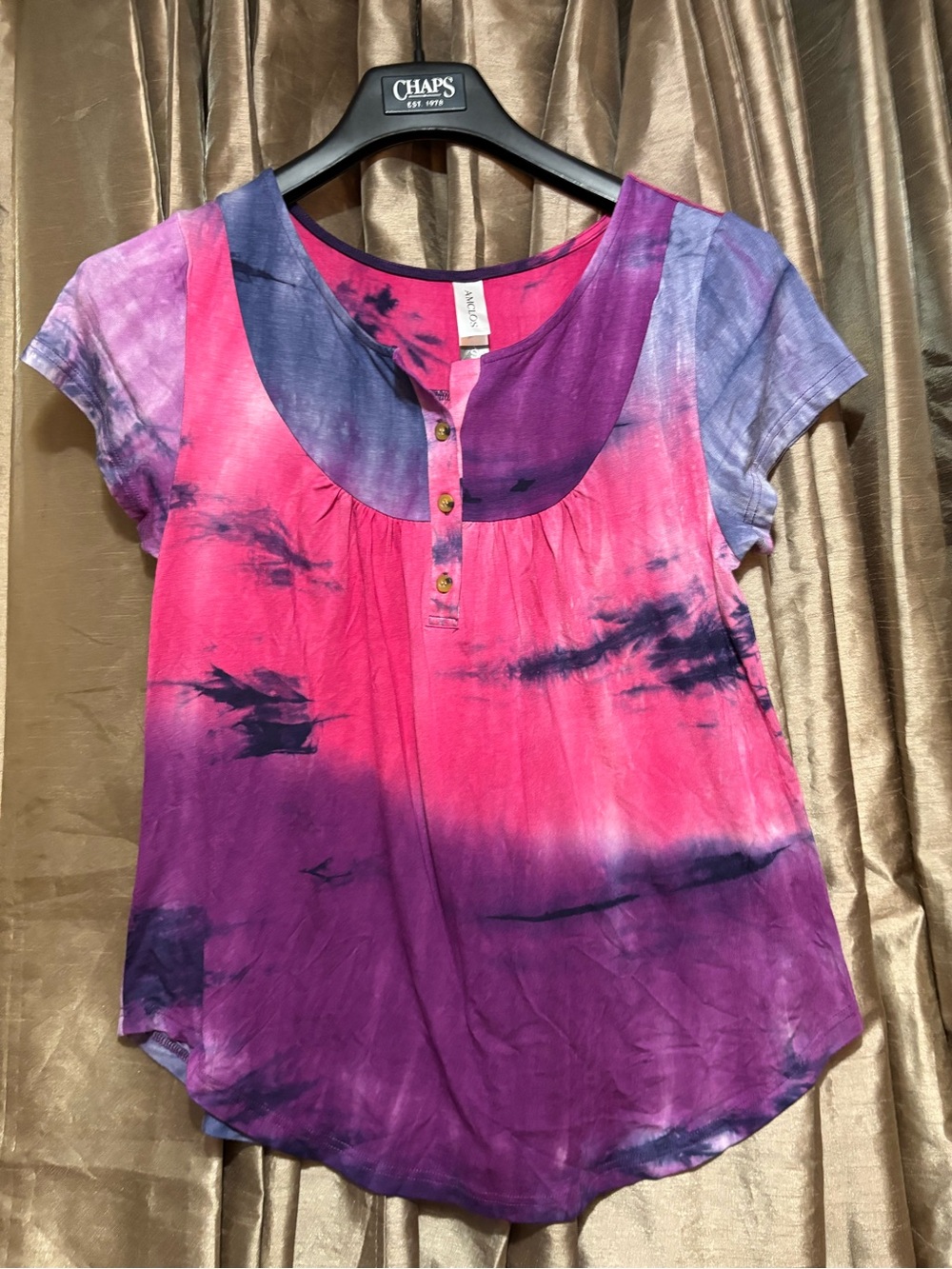 Tie-Dye Scoop Neck Short Sleeve Top in Pink & Purple 18↔️32↕️ #1800